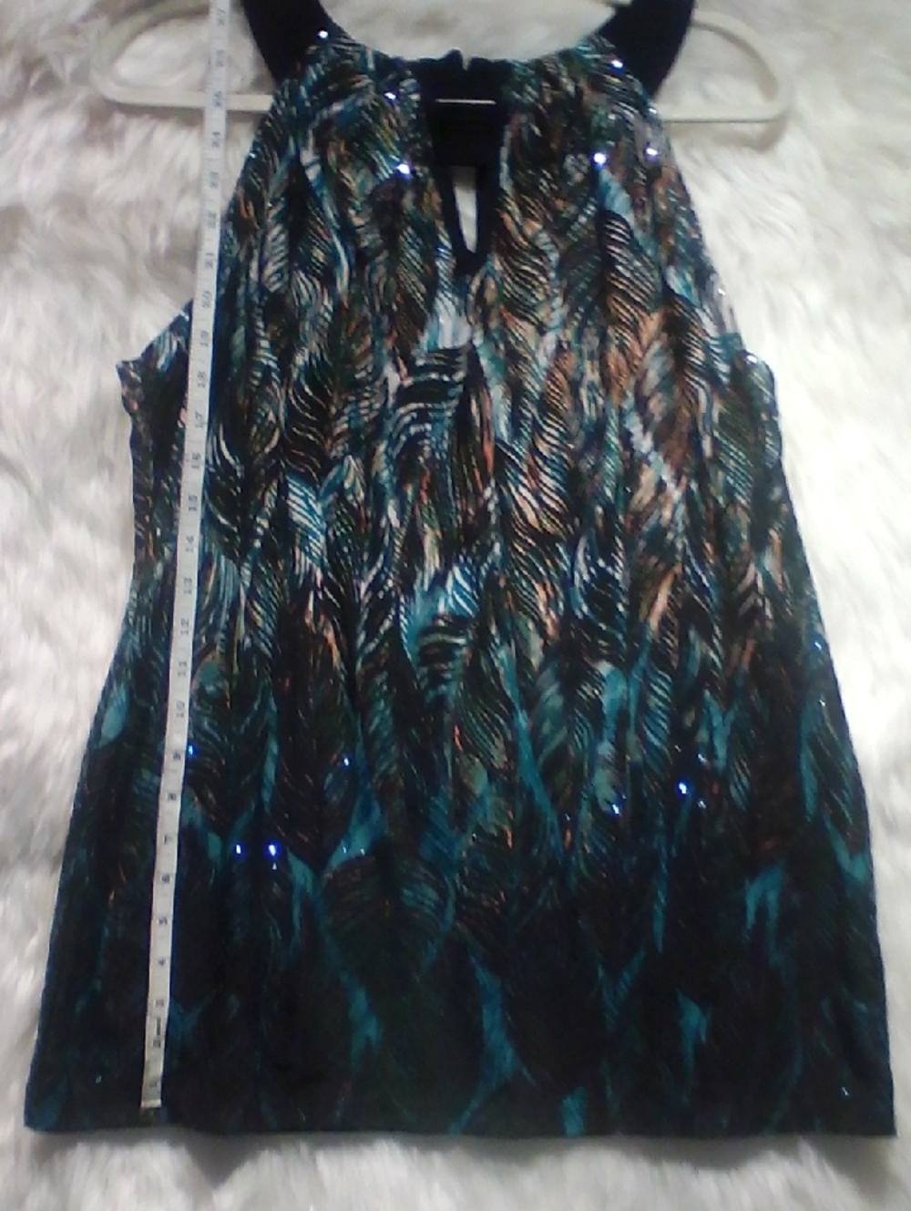 new directions Teal and Black Sequin Halter Camisole